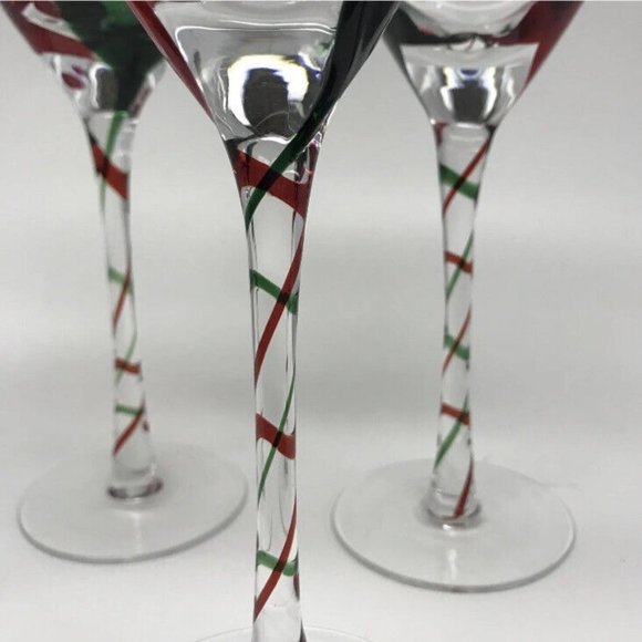 Pier 1 Red & Green Clear Swirl Stem Ribbon Glasses (set of 8) 9" tall 10 oz. - Picture 6 of 6